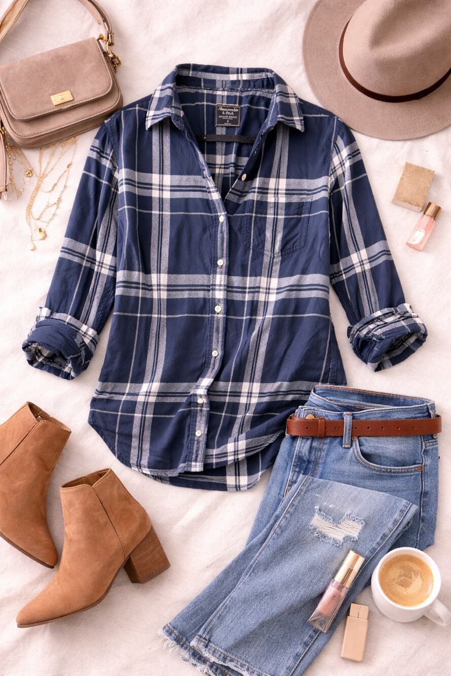 Abercrombie & Fitch Women's Plaid Button-up Shirt Cotton Long Sleeve Blue Size S